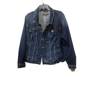 Torrid Womens Dark Wash Denim Jacket Size 3 With Button Front Chest & Side Pocke
